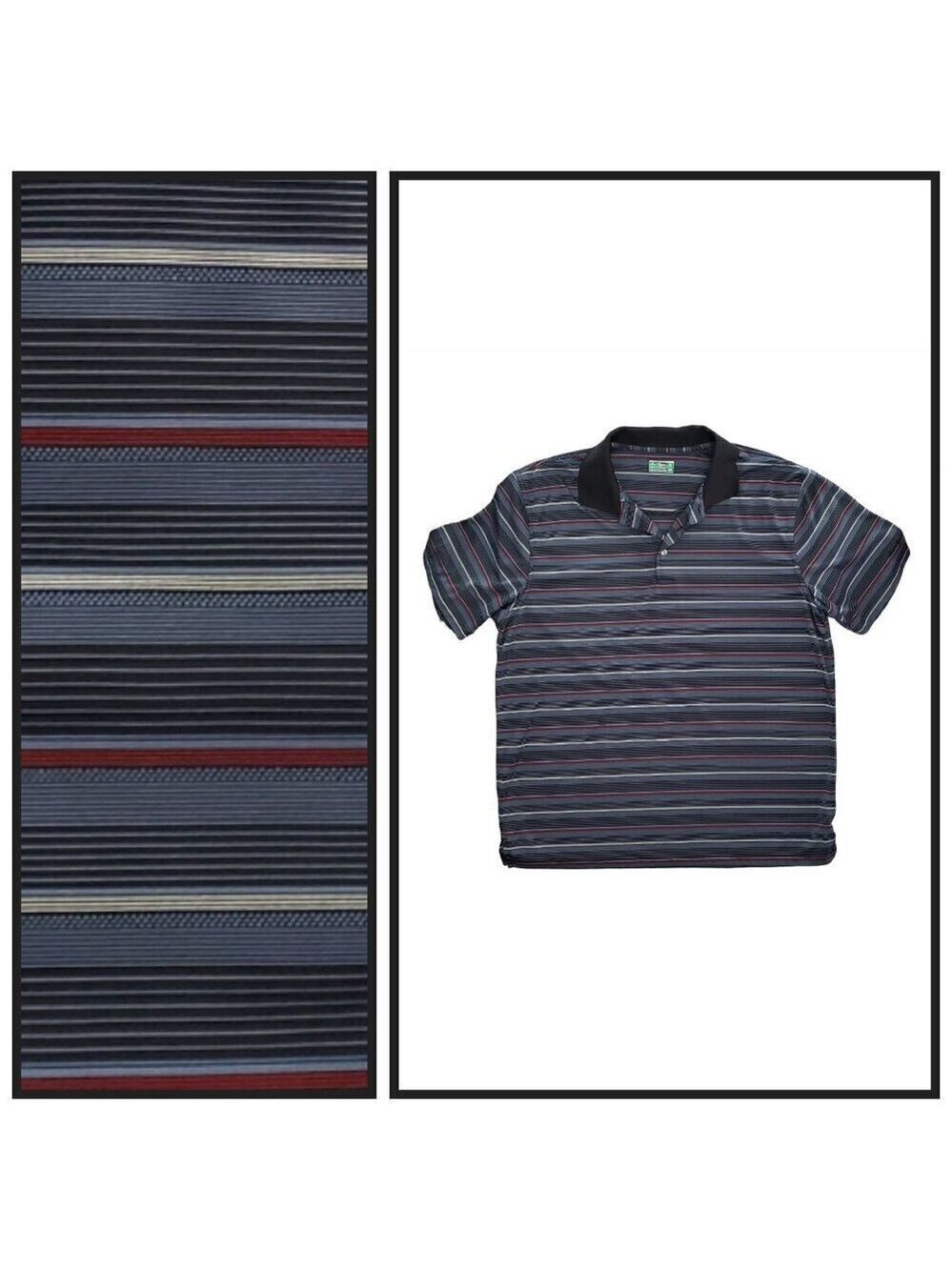 Ben Hogan Men’s XL Striped Performance Golf Polo Black Gray Red